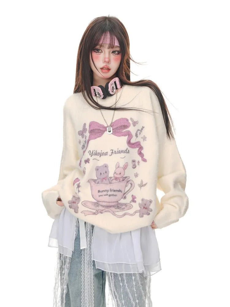 Women's Sweet Ins Style Cartoon Long-Sleeved Butterfly Sweater Top