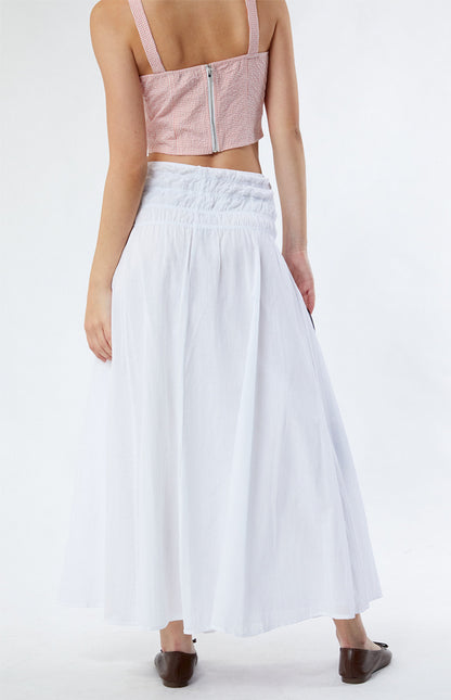 Women's Pleated Waist White Solid Color Long Skirt