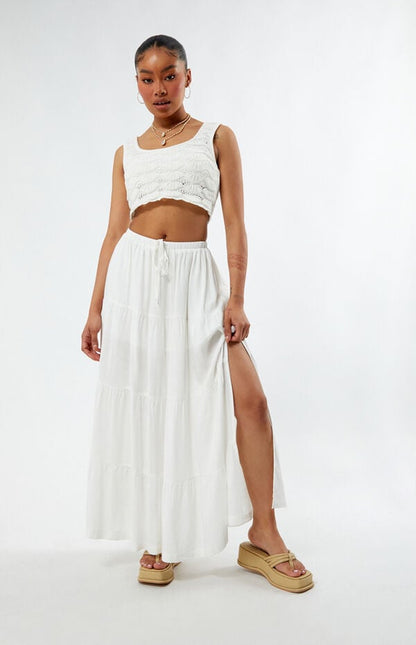 Women's Layered White Solid Maxi Dress