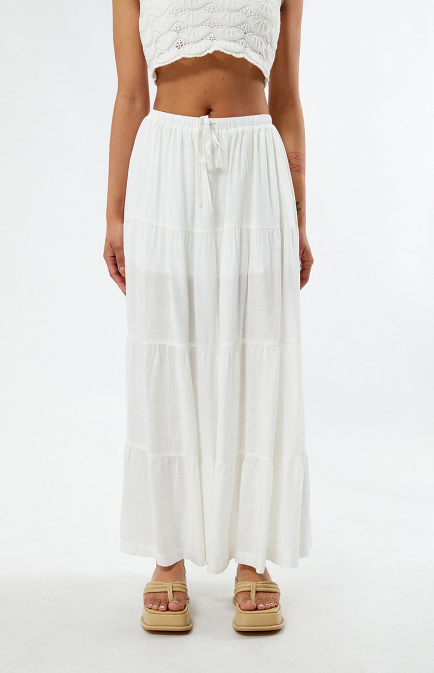 Women's Layered White Solid Maxi Dress