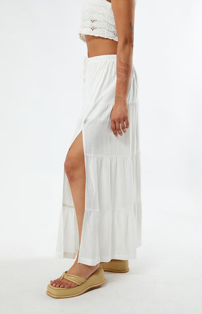 Women's Layered White Solid Maxi Dress