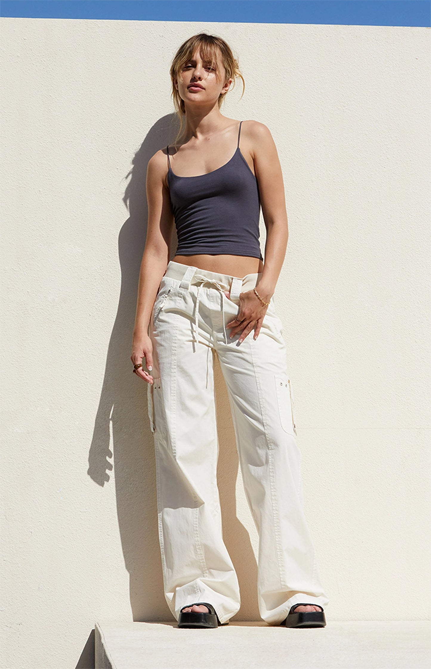 Women's White Drawstring Cargo Jeans