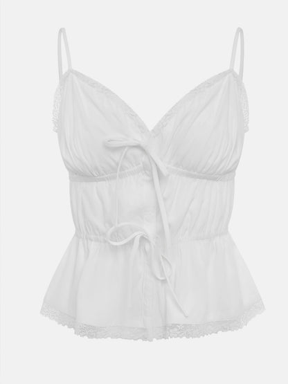 Women's Lace Trim Strappy Top With Bows At The Front