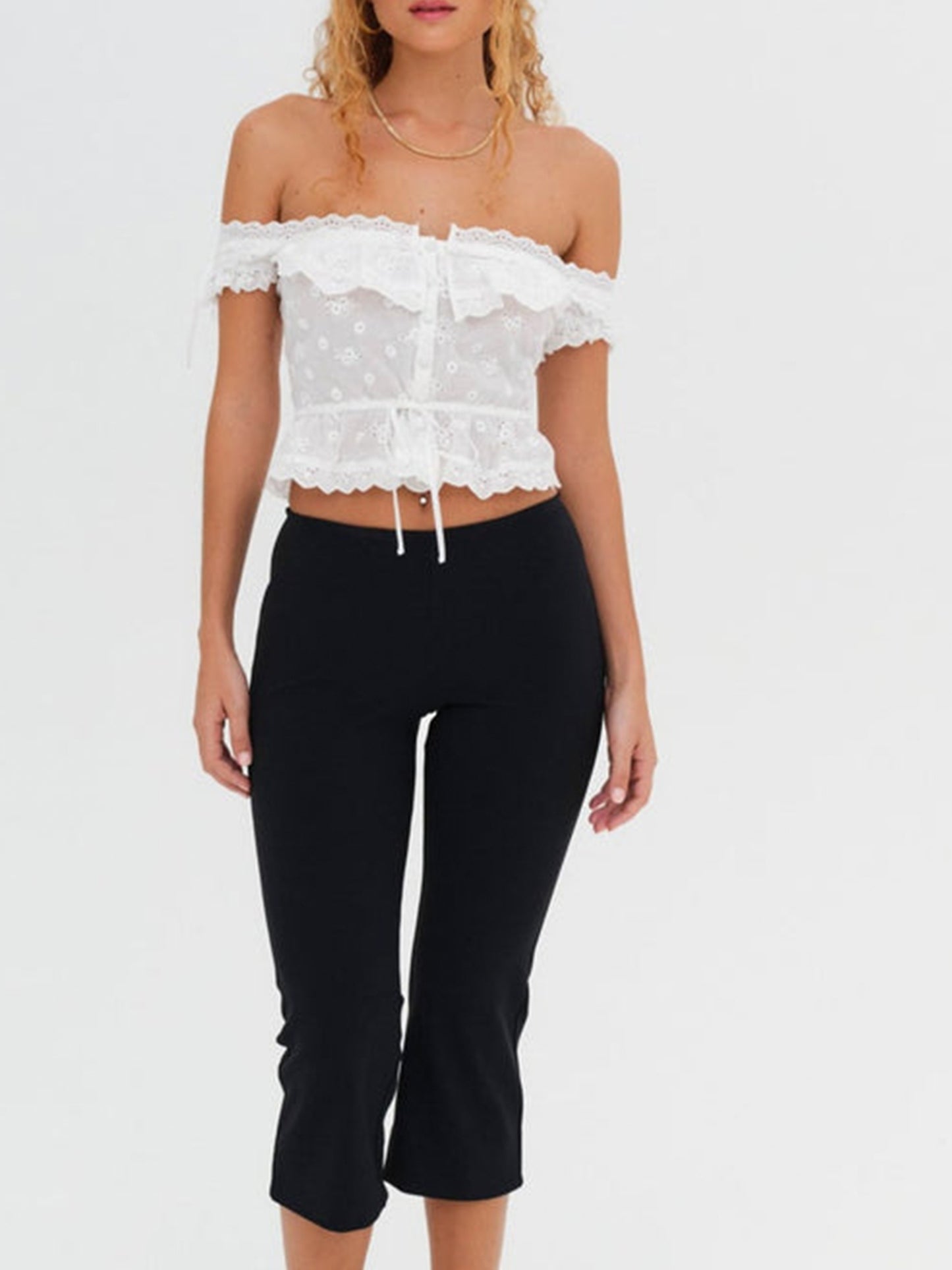 Women's Hollow Floral Off-Shoulder Top