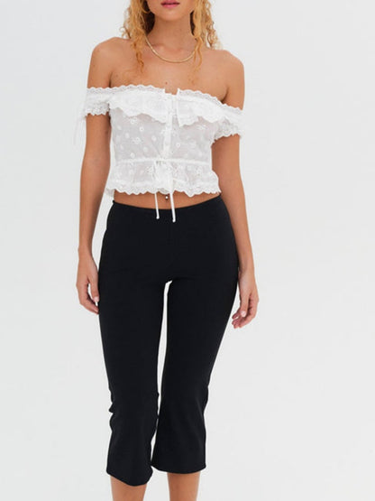 Women's Hollow Floral Off-Shoulder Top