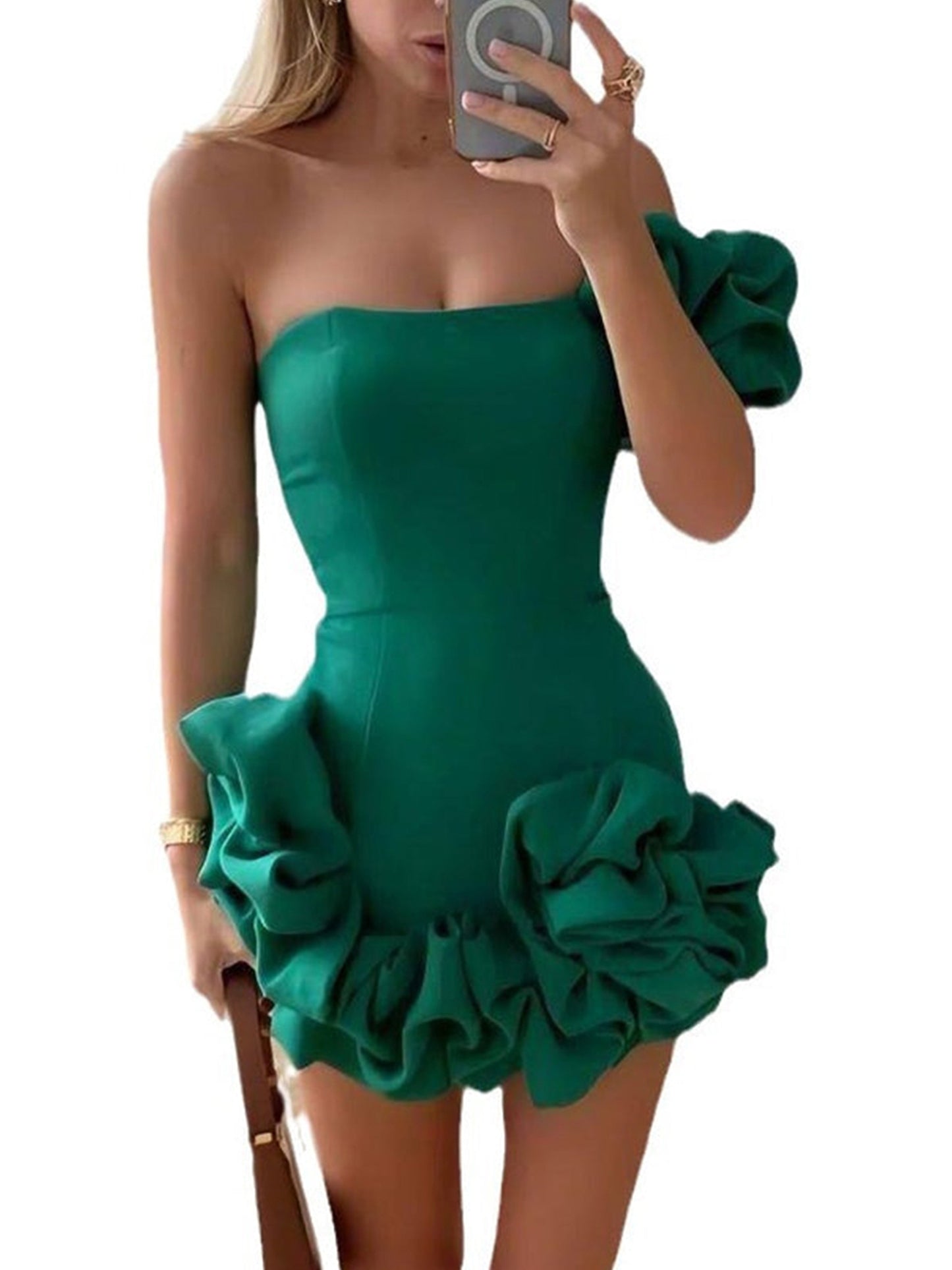 European and American design ruffle waist dress