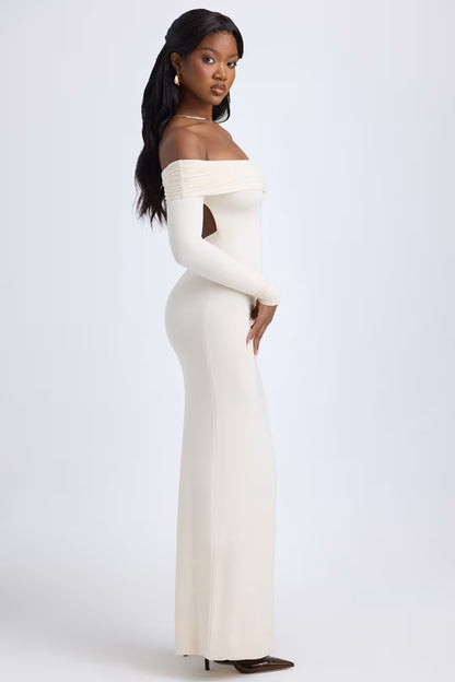 HONORA MODAL OFF - SHOULDER OPEN - BACK MAXI DRESS IN IVORY