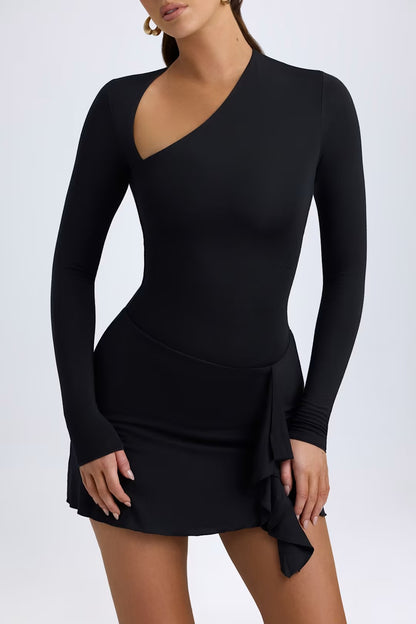 DONA MODAL ASYMMETRIC A - LINE MINI DRESS IN BLACK