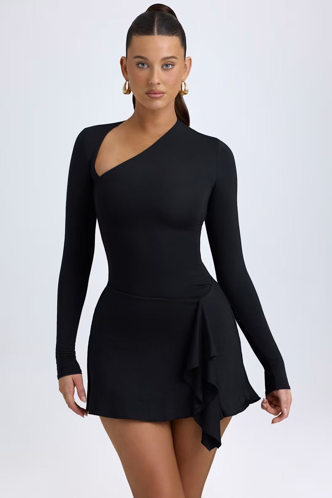 DONA MODAL ASYMMETRIC A - LINE MINI DRESS IN BLACK