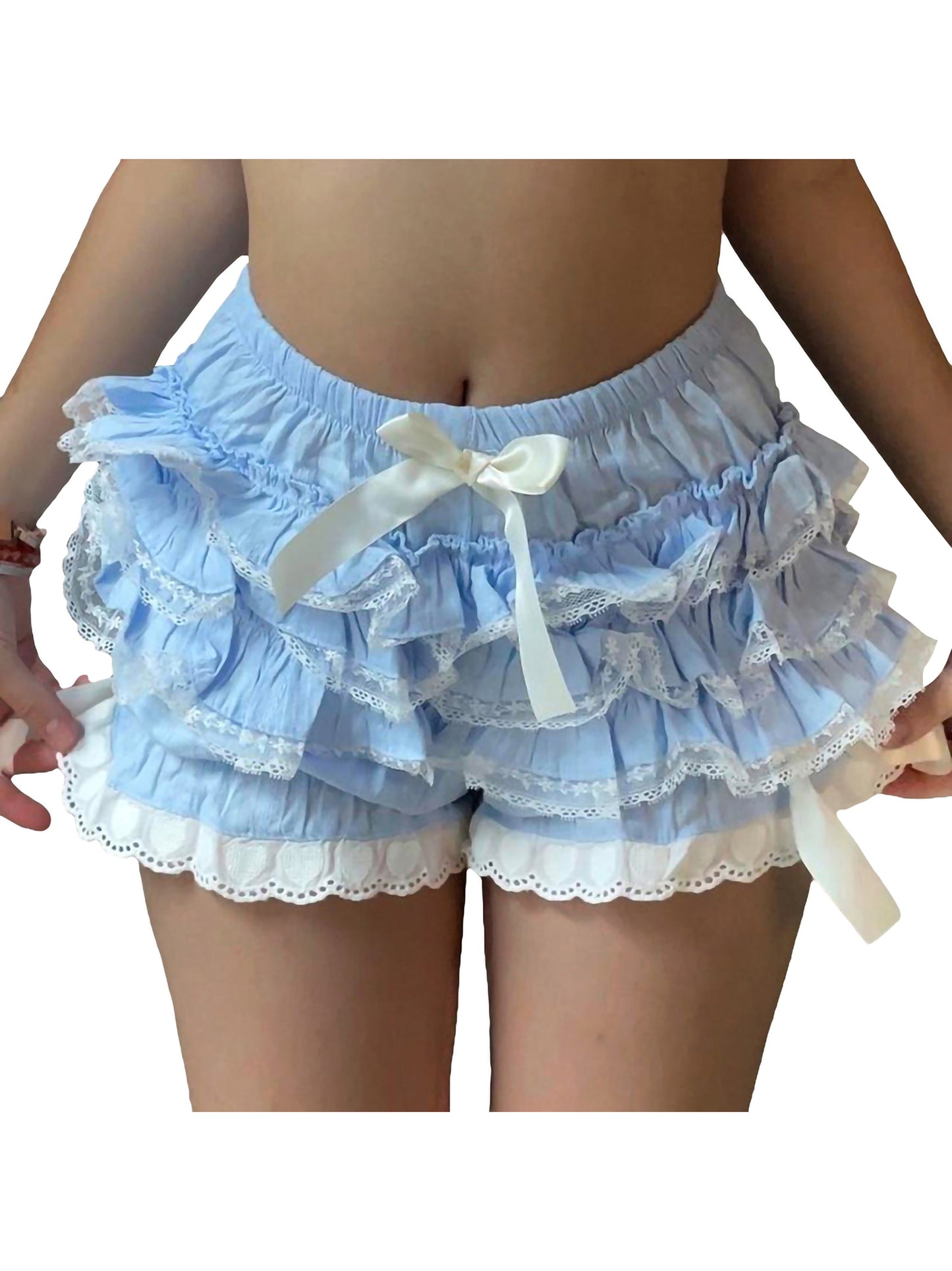 Women's Lace Spliced Bow Pajama Shorts