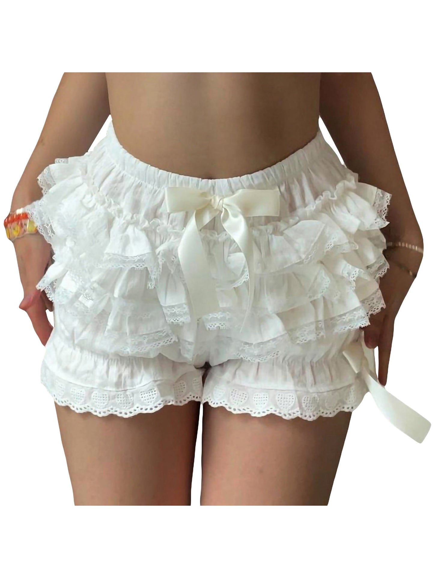 Women's Lace Spliced Bow Pajama Shorts