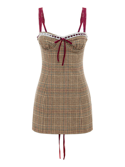 Women's Sleeveless Tie-up Front Plaid Mini Dress