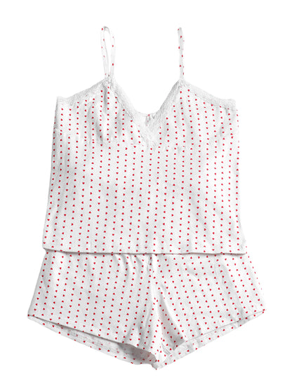 Women's Heart Print Cami Tops and Shorts 2-piece Set