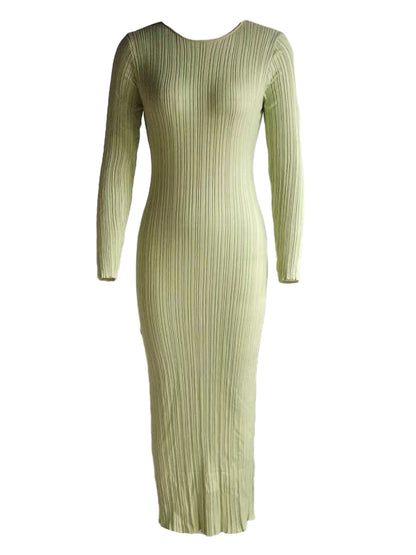 Women Knit Dress, Long Sleeve Crew Neck Ribbed Fall Long Dress