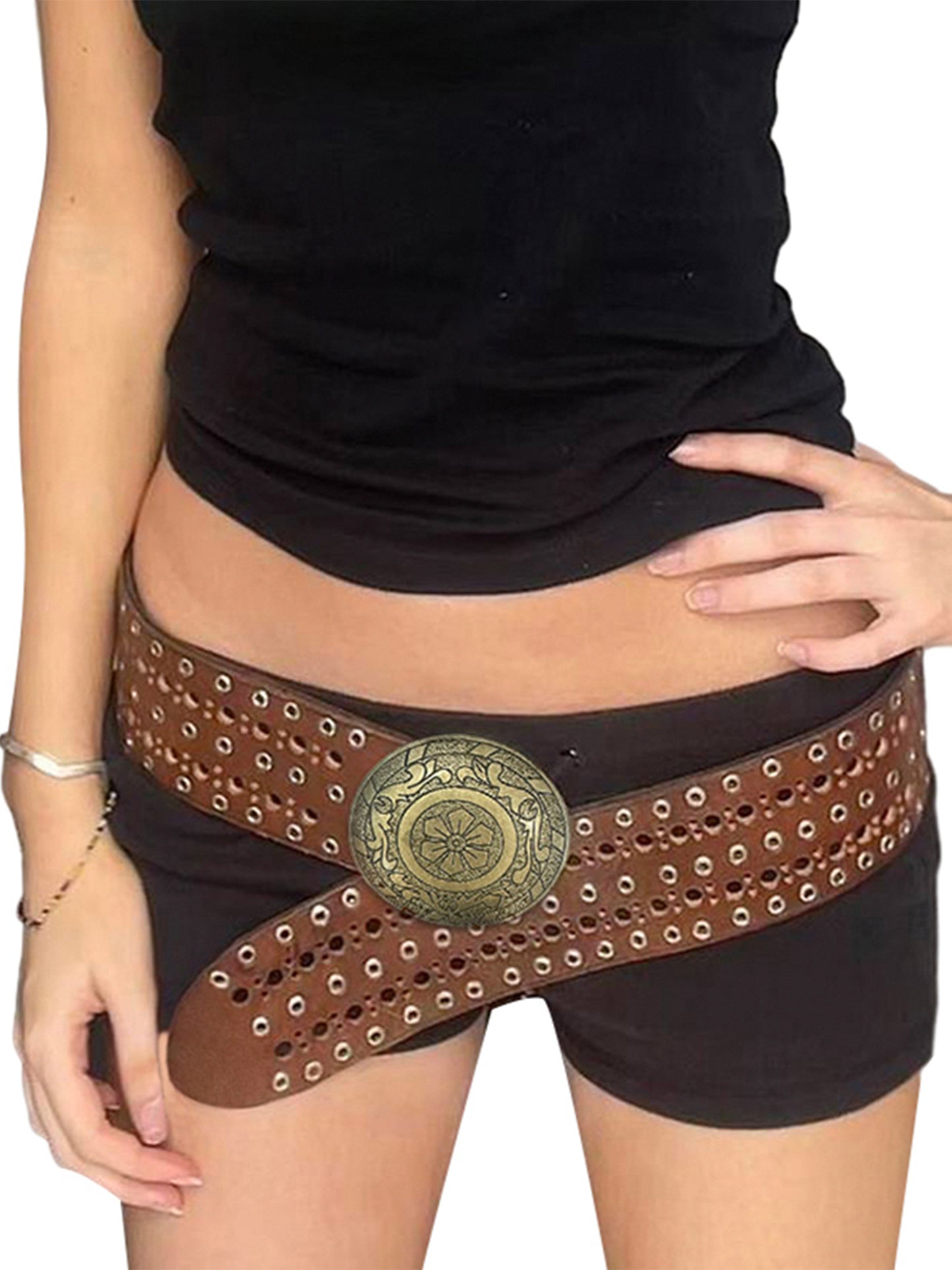 Women's PU Leather Hollowed Flower Wide Belt