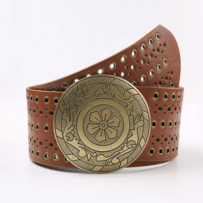 Women's PU Leather Hollowed Flower Wide Belt