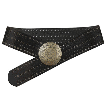 Women's PU Leather Hollowed Flower Wide Belt