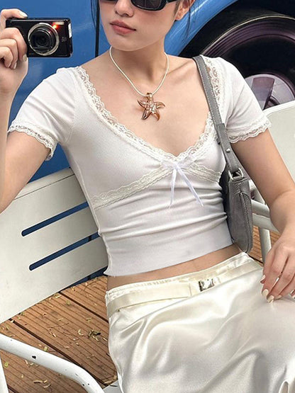 Women's Lace Patchwork Summer Basic T-Shirt