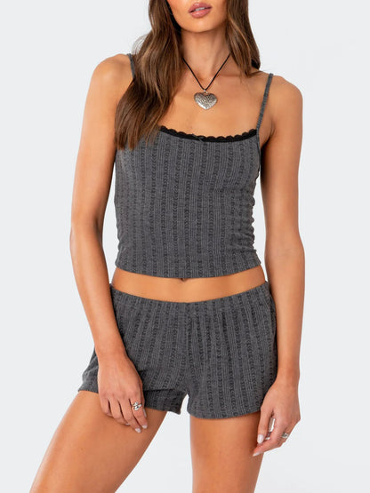 Women's Lace Patchwork Camisole and Shorts 2-piece Outfit