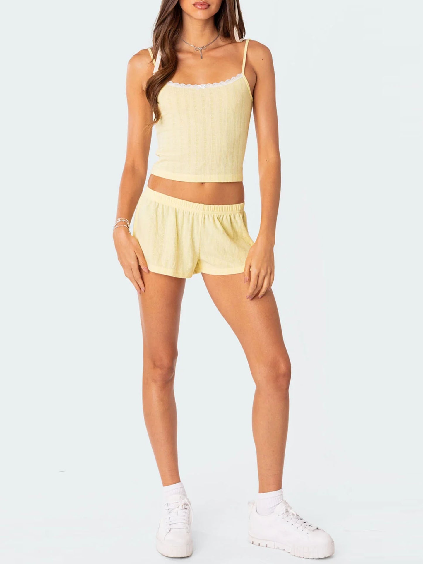 Women's Lace Patchwork Camisole and Shorts 2-piece Outfit