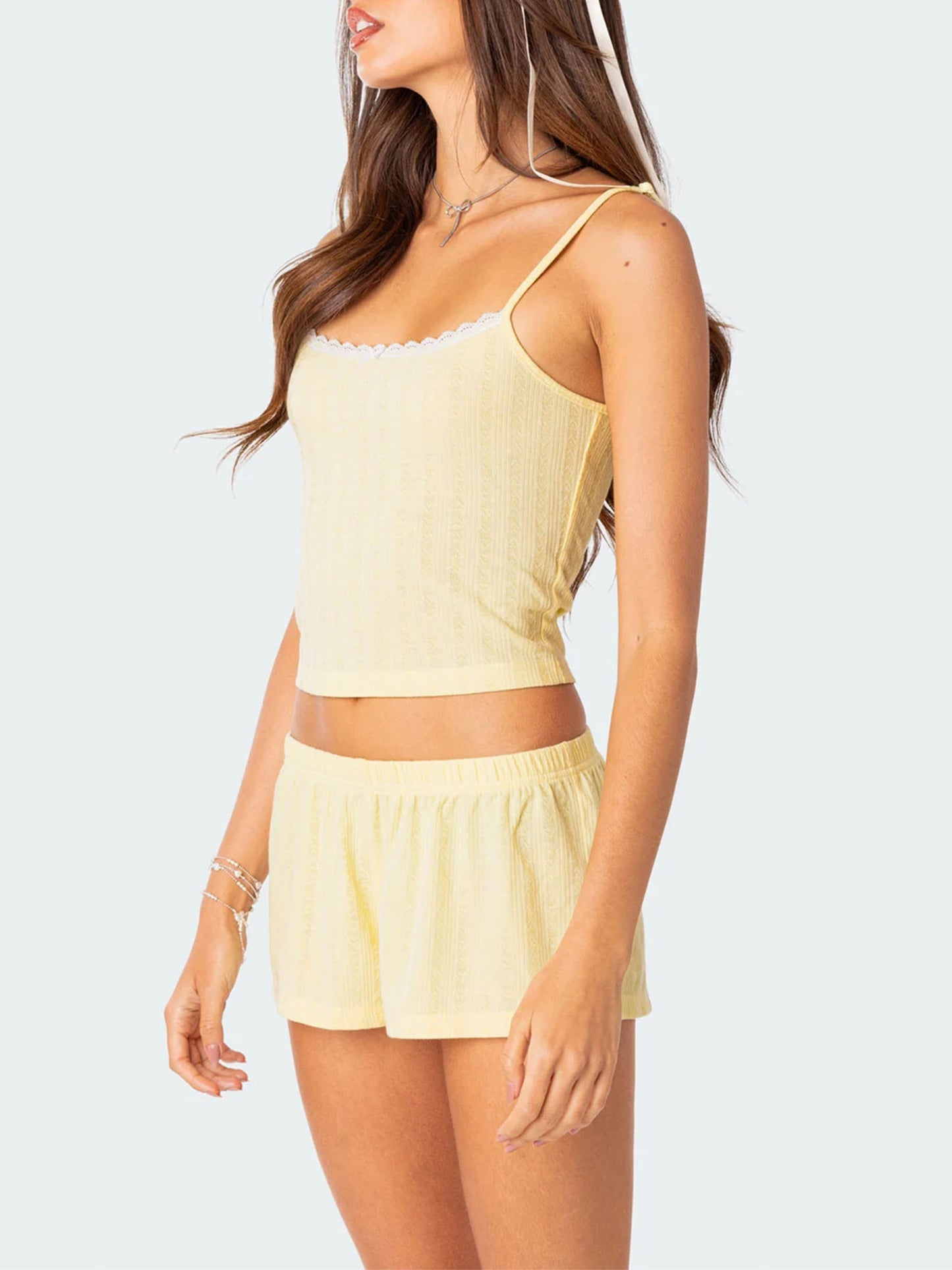 Women's Lace Patchwork Camisole and Shorts 2-piece Outfit