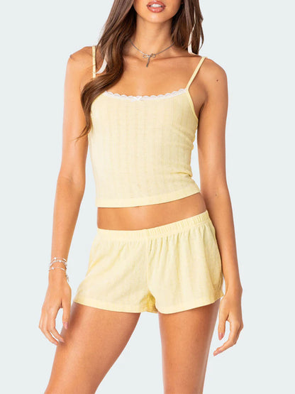 Women's Lace Patchwork Camisole and Shorts 2-piece Outfit