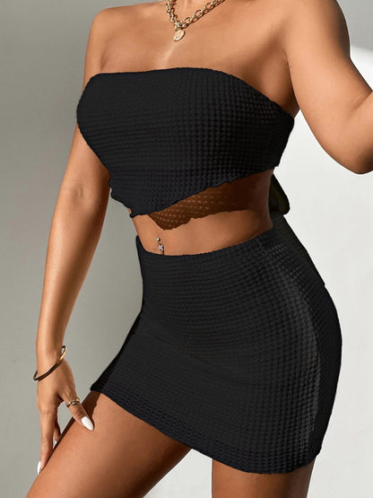 Women's Strapless Tube Tops + High Waist Fitting Skirt 2 Piece Set