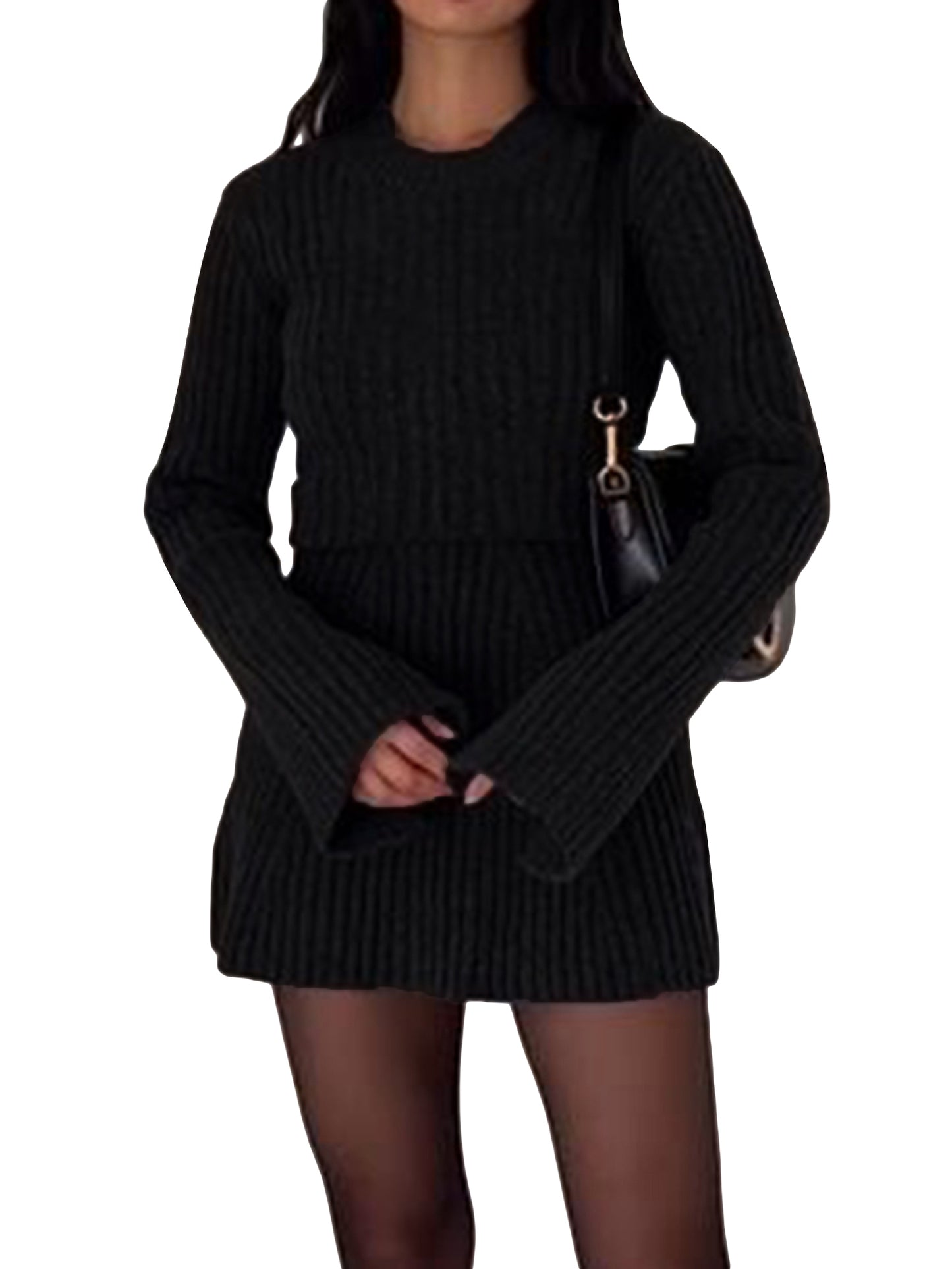 Half Turtleneck Solid Color Sweater Dress for Autumn and Winter