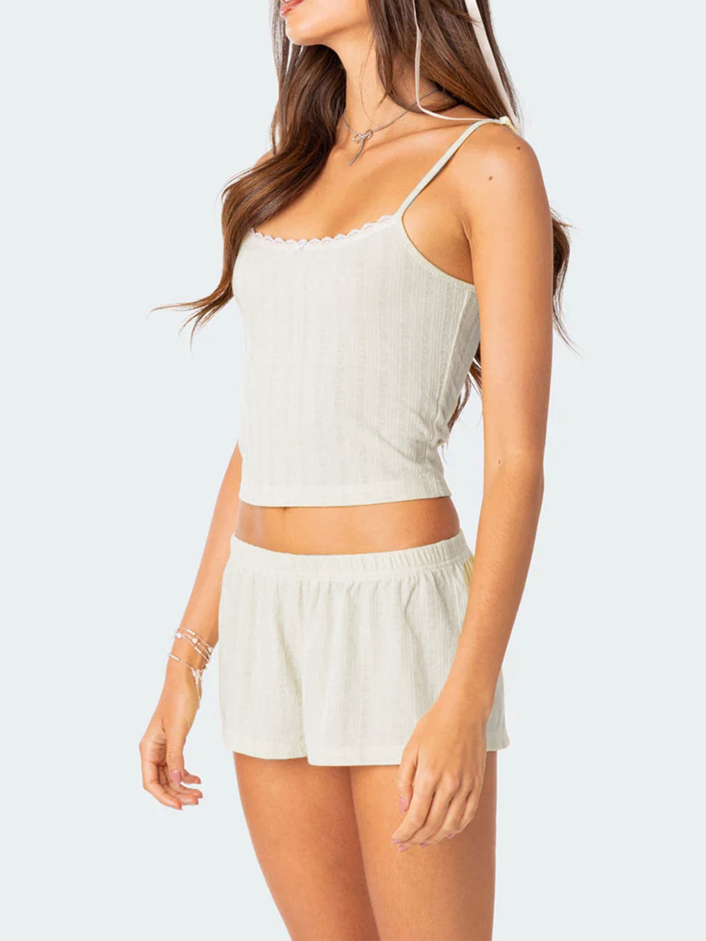 Women's Lace Patchwork Camisole and Shorts 2-piece Outfit