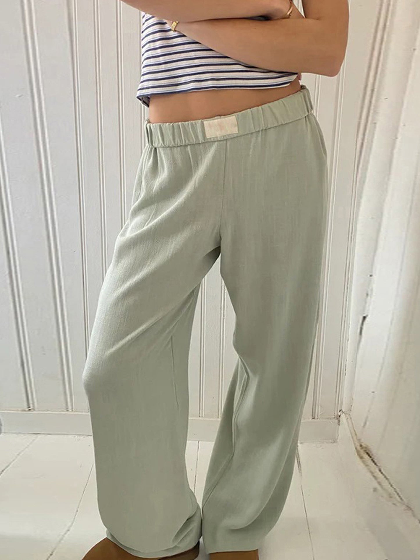 Women Casual Pants, Elastic Waist Solid Loose Trousers Lounge Pants