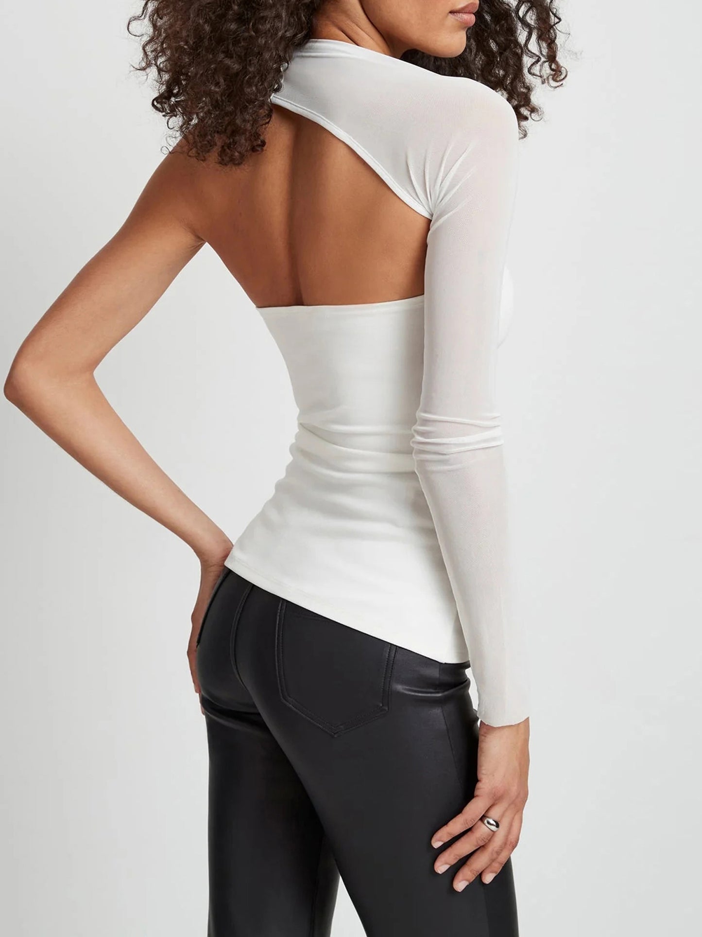 Women's One Shoulder Long Sleeve Halter Asymmetrical T-Shirt