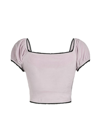 Women Tops Pink Short Sleeve Sweetheart Neck Lace Trim T-shirt