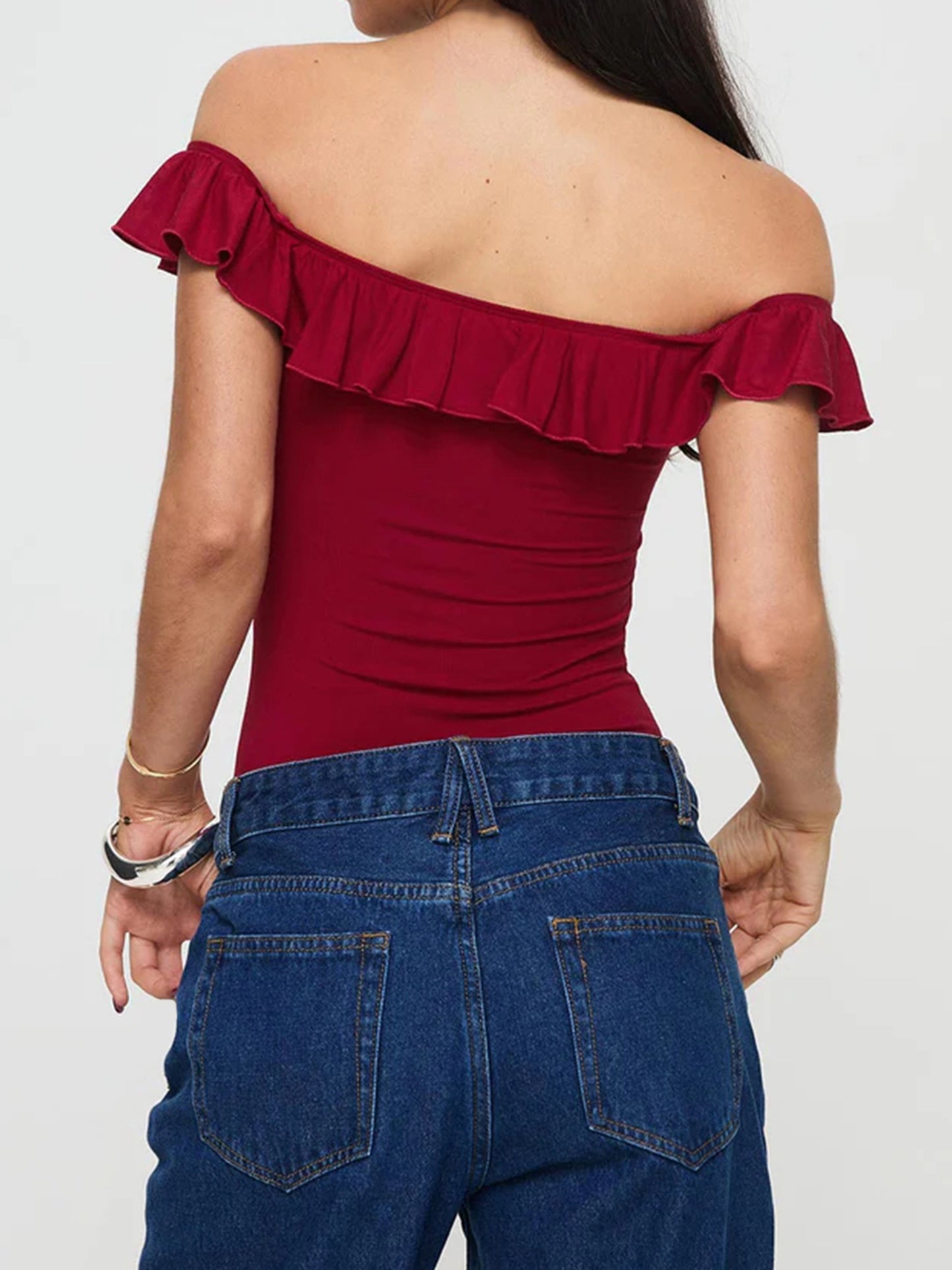 Women's Off Shoulder Solid Color Twist Cutout Front Cropped Top