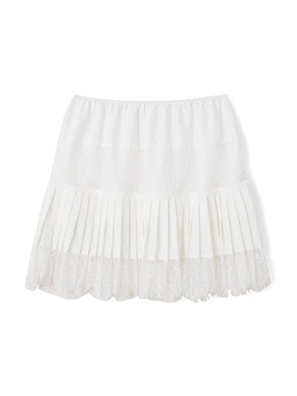 Women's Fashion Mid-Rise Pleated Lace Casual Skirt