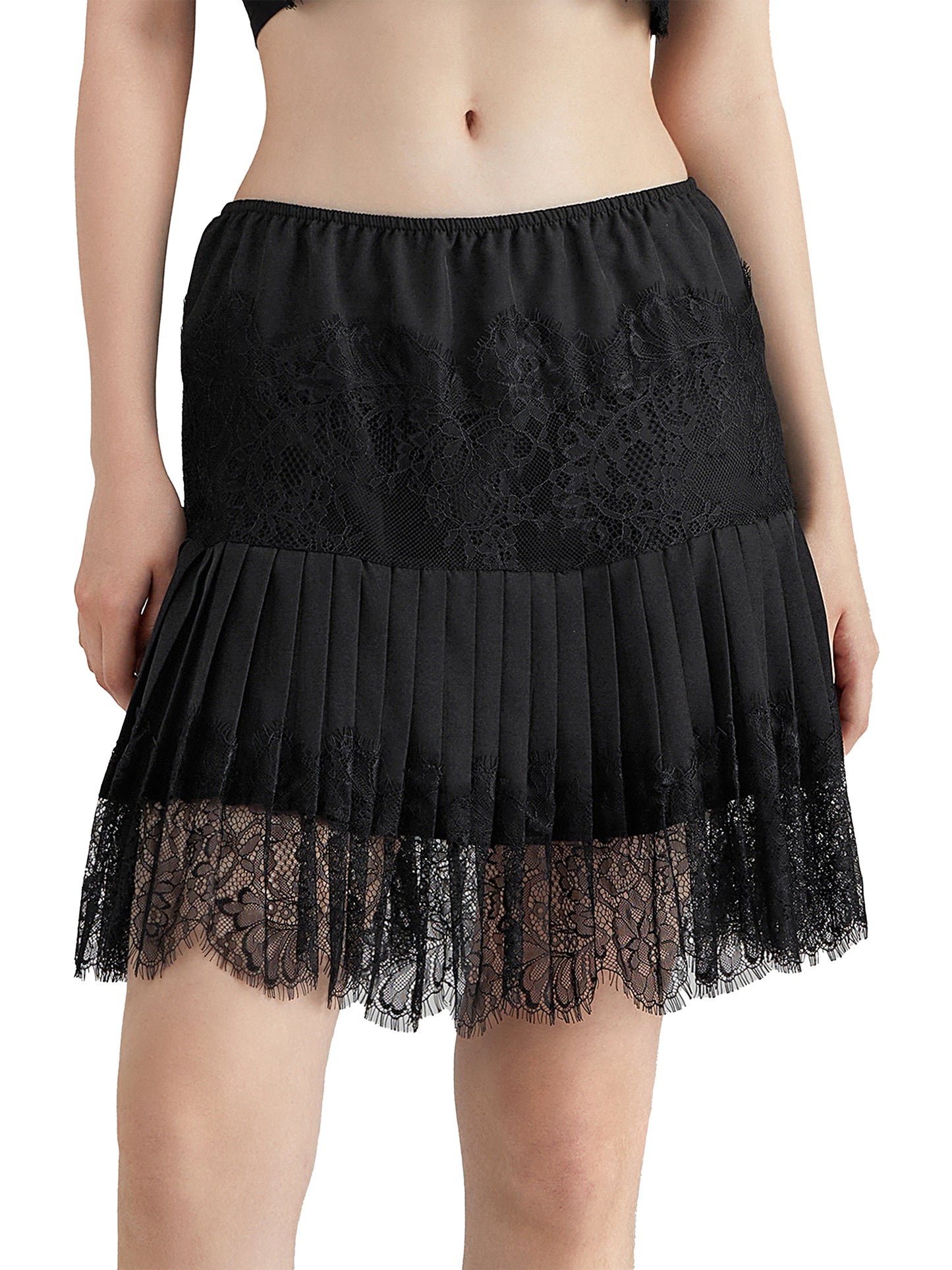 Women's Fashion Mid-Rise Pleated Lace Casual Skirt