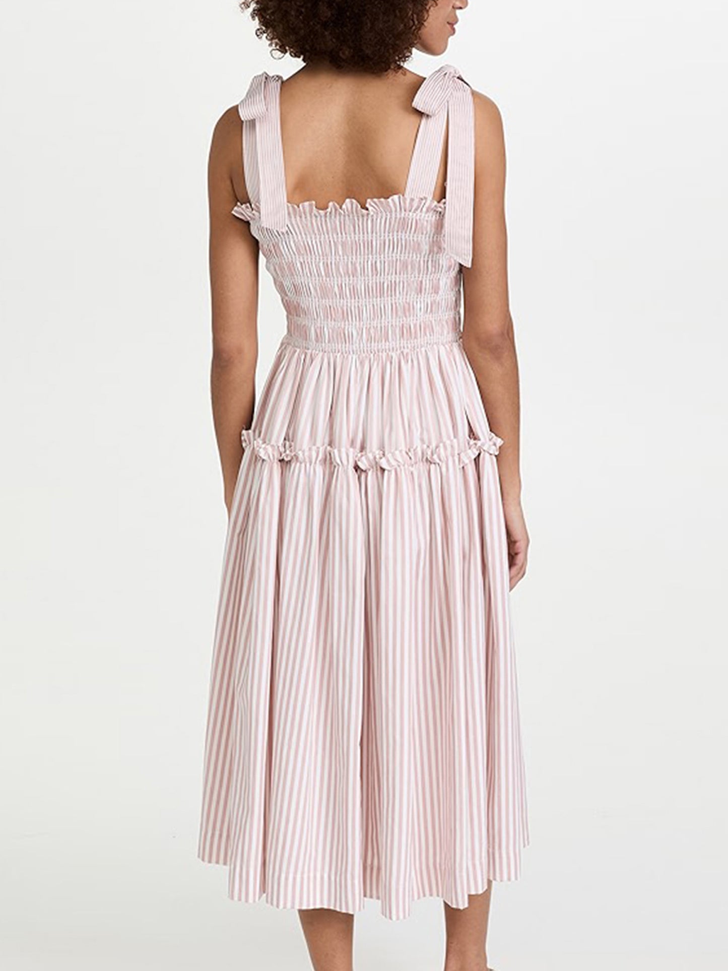 Women's Elegant Tie-up Pleated Striped Midi Slip Dress