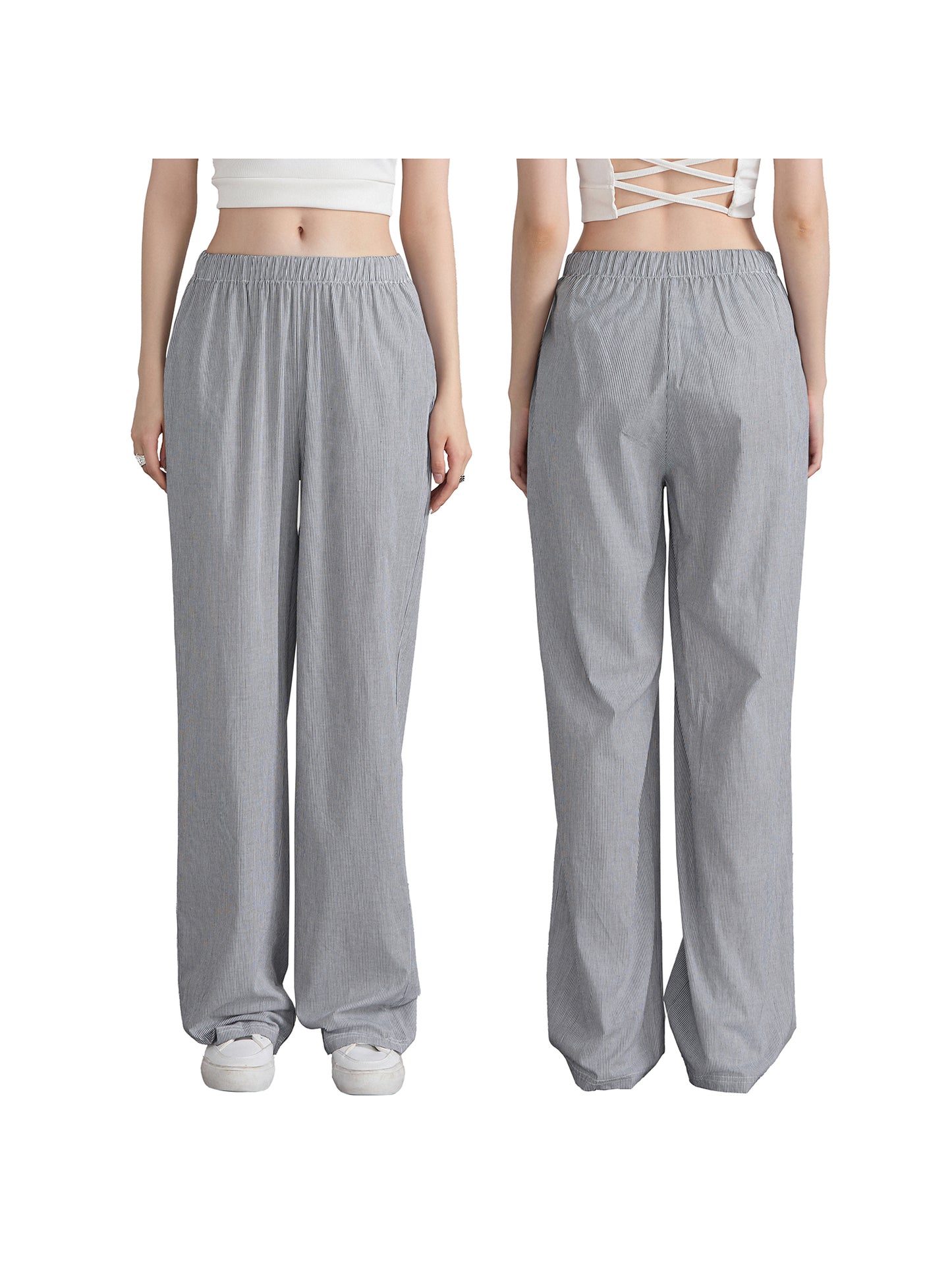 Women Casual Pants, Elastic Waist Solid Loose Trousers with Pockets