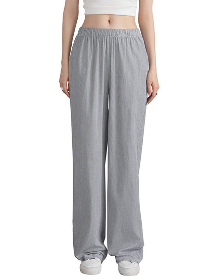 Women Casual Pants, Elastic Waist Solid Loose Trousers with Pockets