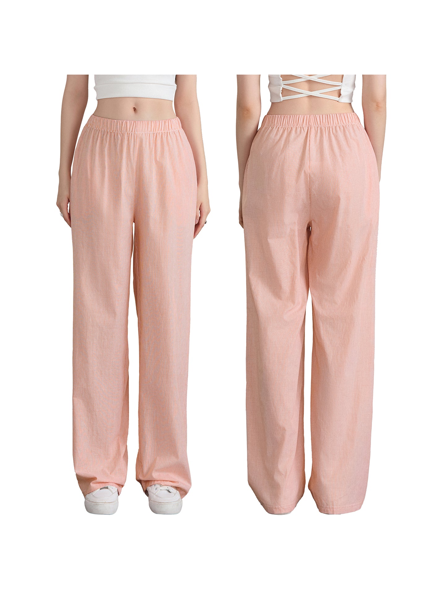 Women Casual Pants, Elastic Waist Solid Loose Trousers with Pockets