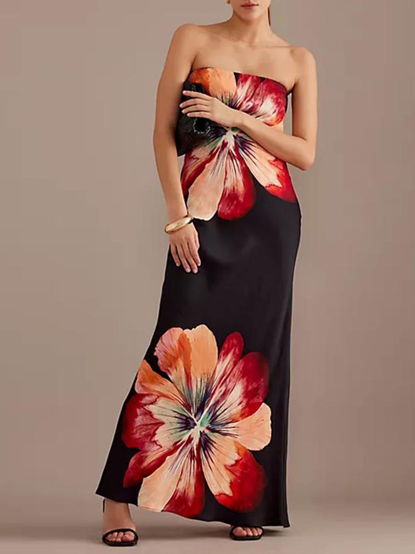 Women Strapless Tube Dress Summer Floral Print Backless Party Dress