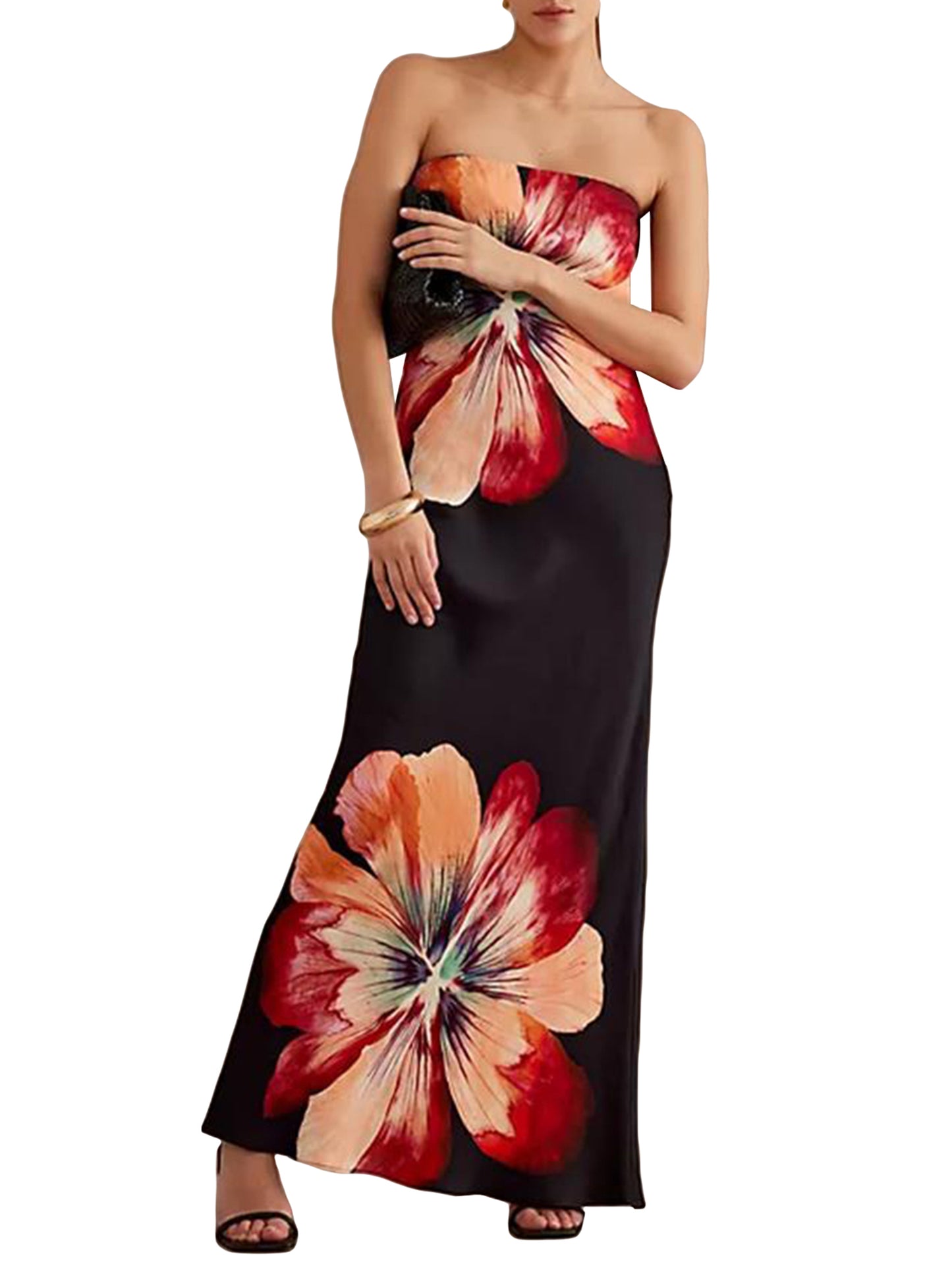 Women Strapless Tube Dress Summer Floral Print Backless Party Dress