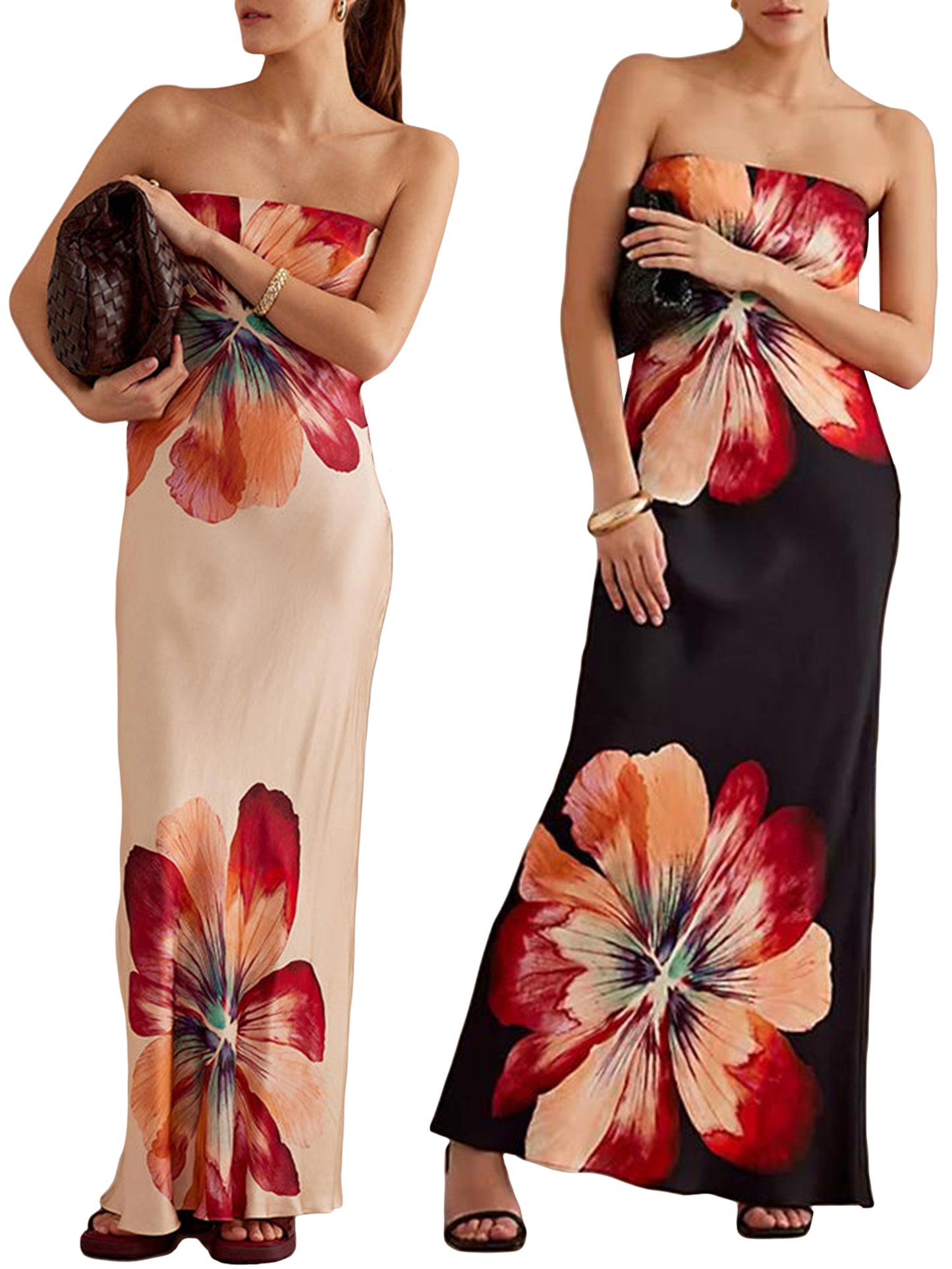 Women Strapless Tube Dress Summer Floral Print Backless Party Dress