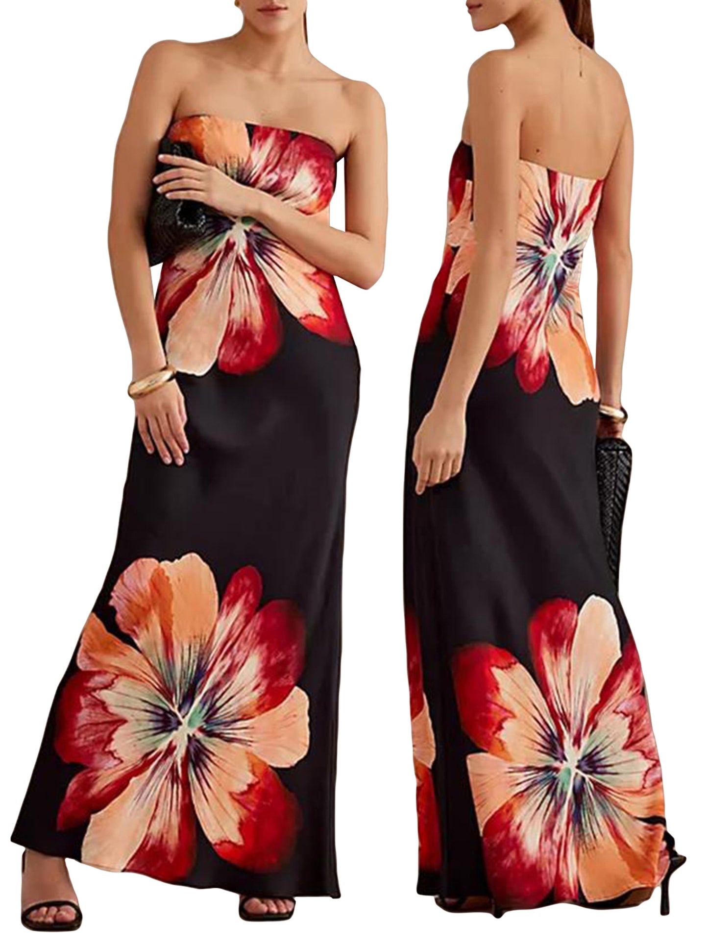 Women Strapless Tube Dress Summer Floral Print Backless Party Dress