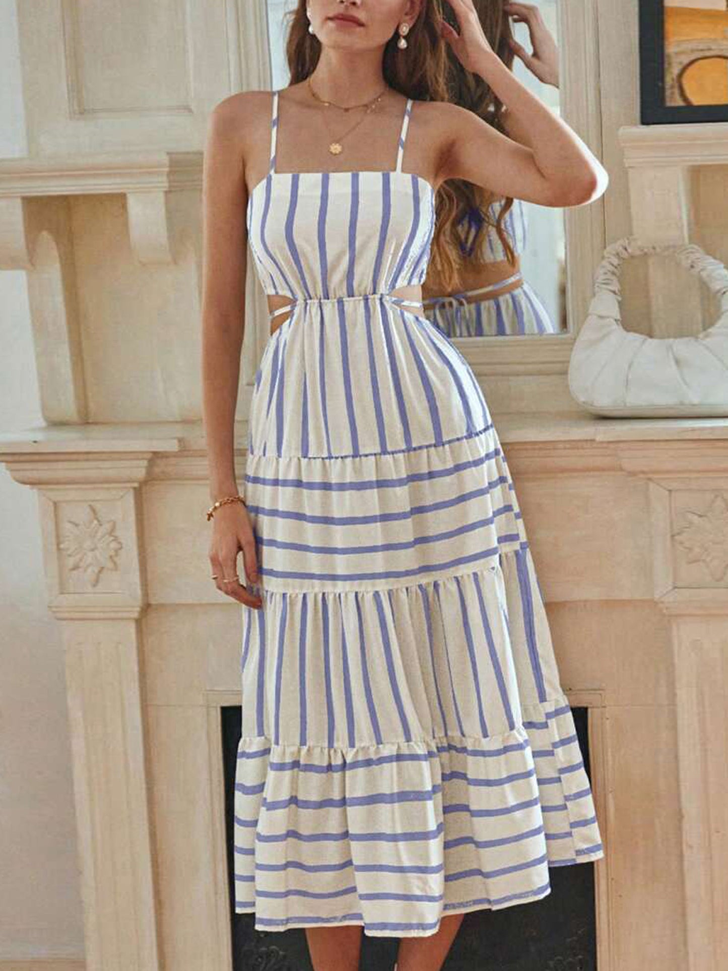 Women's Summer Long Dress Sleeveless Tie-up Back Cutout Dress