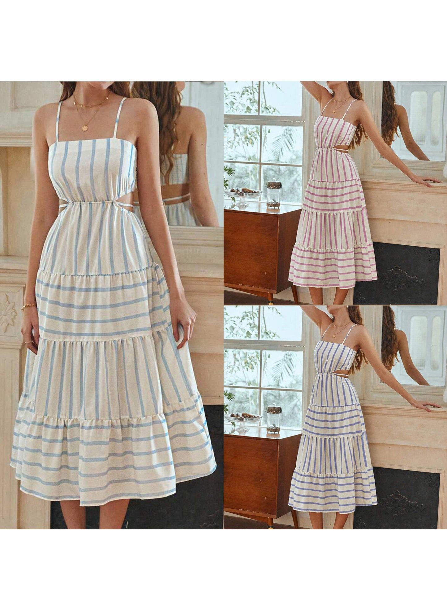 Women's Summer Long Dress Sleeveless Tie-up Back Cutout Dress