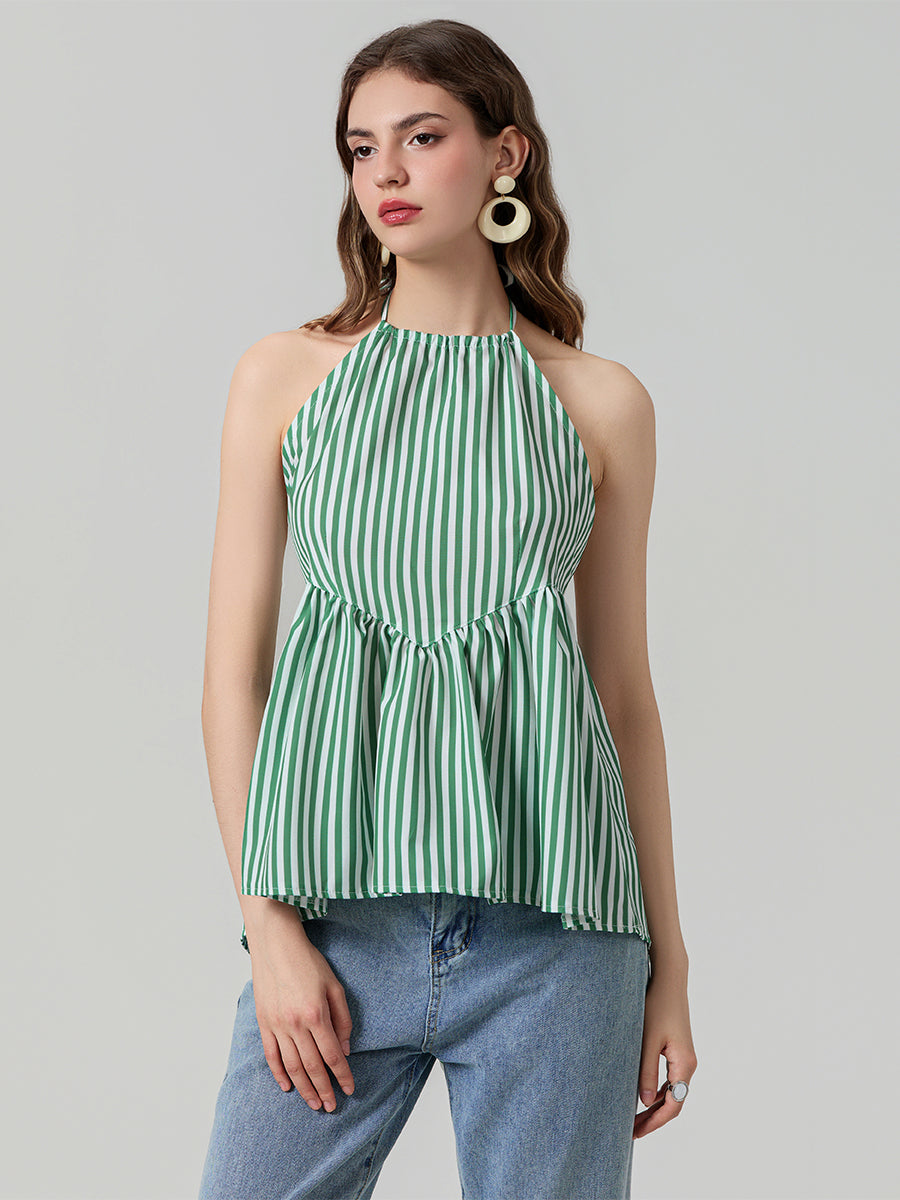 Women's sleeveless halter neck striped peplum tops