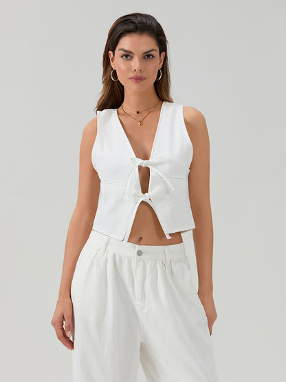 Women  deep v neck tie-up vest tank tops