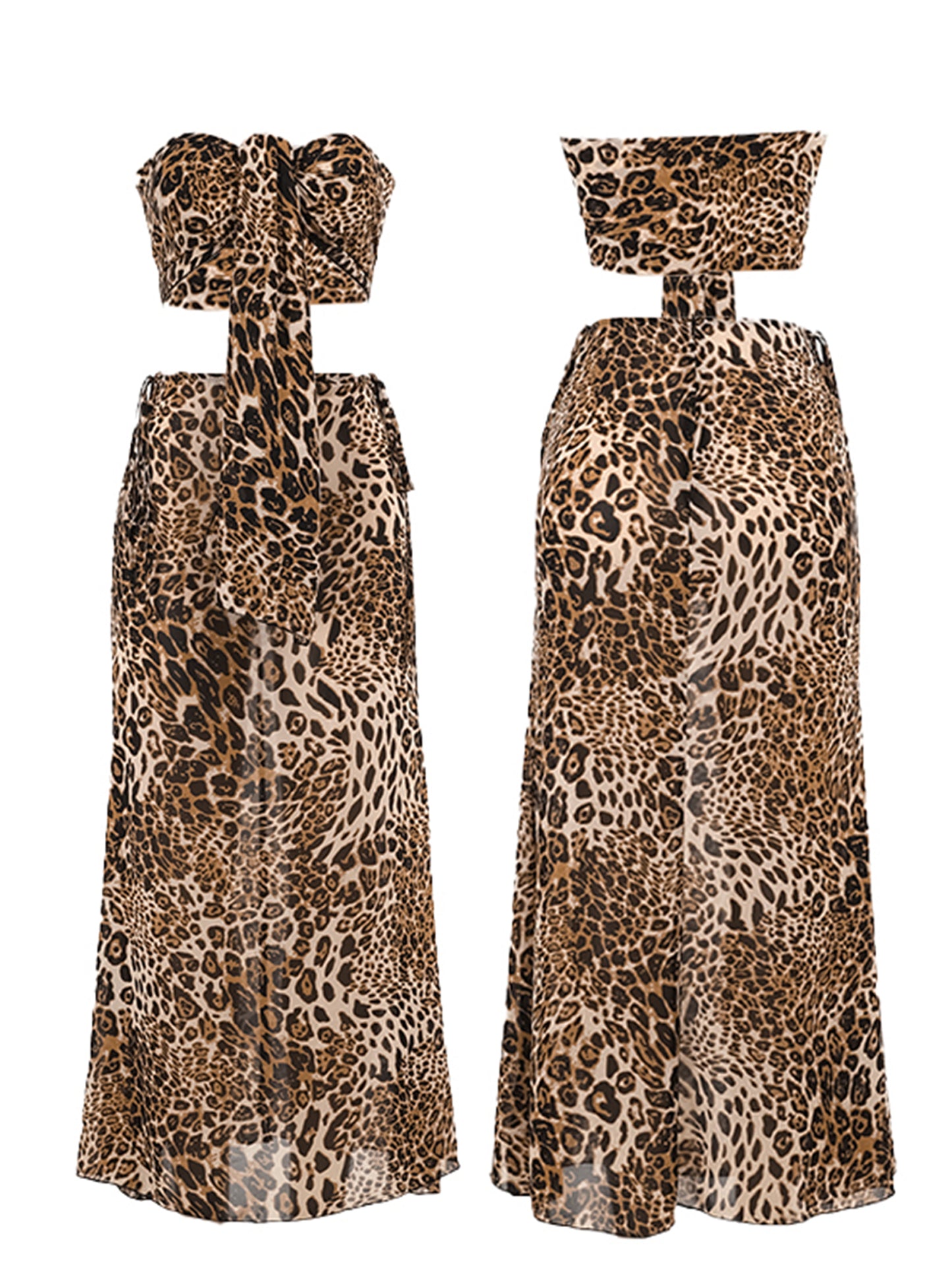 Women's 2 Piece Skirts Outfits Leopard Print Tube Tops Long Skirts