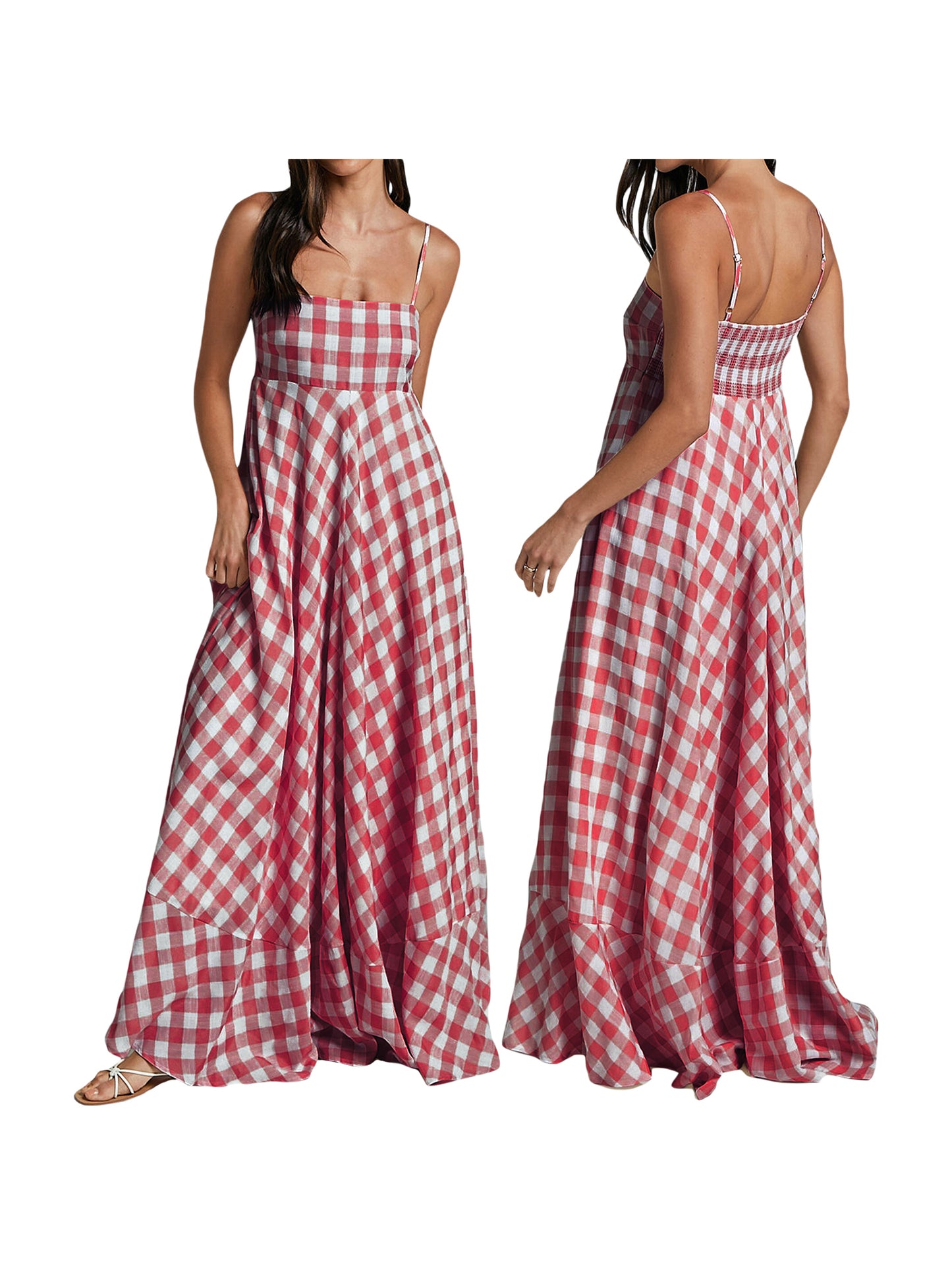 Women Summer Sleeveless Dress Casual Plaid Print A-Line Party Dress