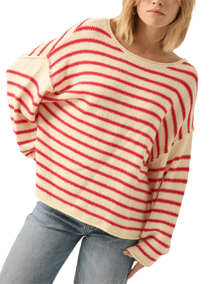 Women Loose Sweater Stripe Long Sleeve Round Neck Pullovers Tops